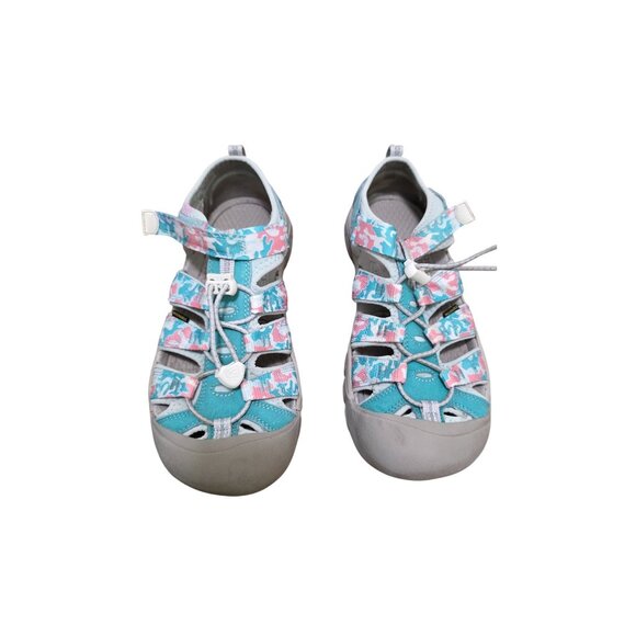 Keen Newport H2 Kids Sandals Size 5 Teal & Pink Camo Print Durable Rubber - Picture 1 of 9